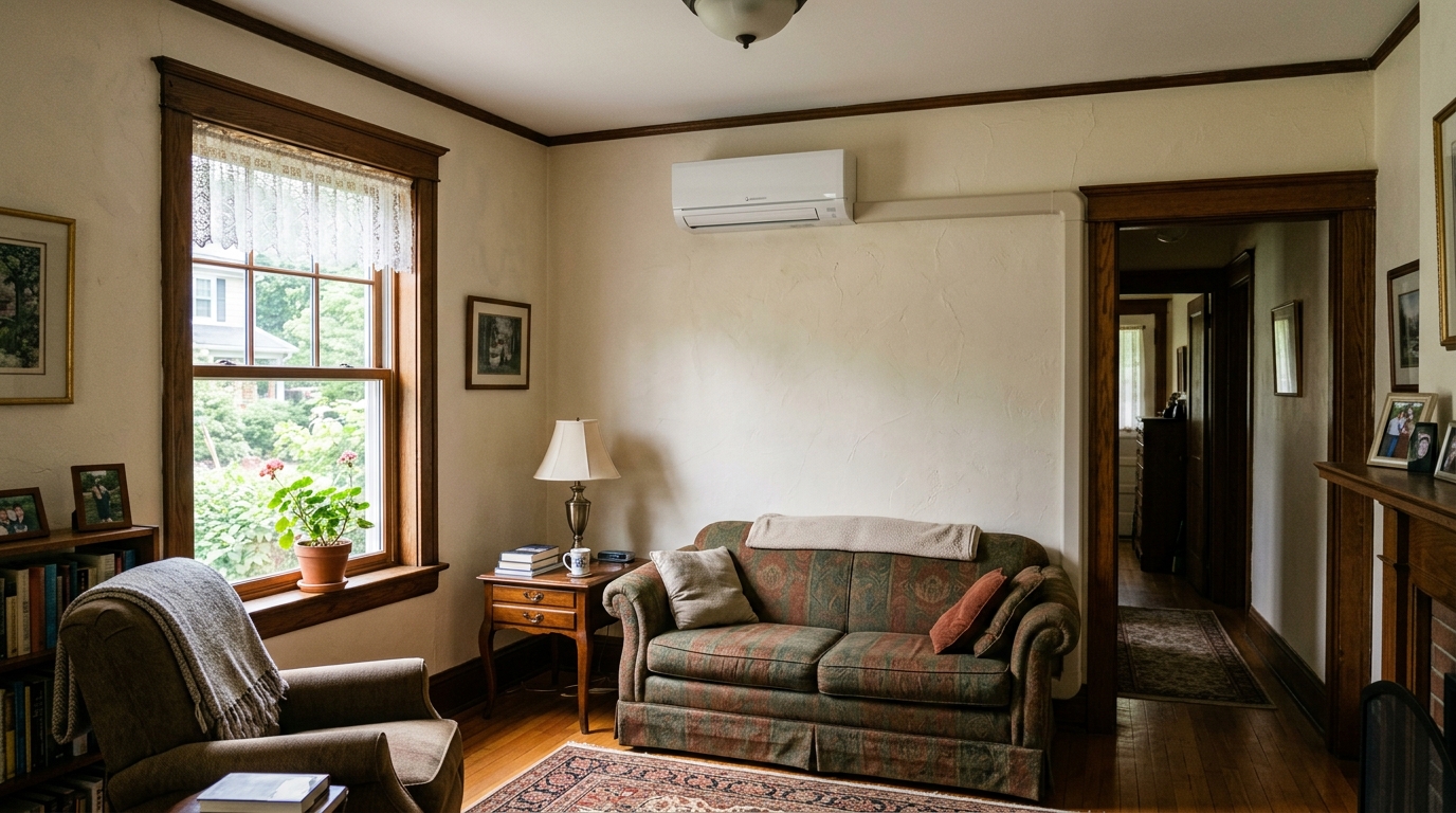 ductless mini-split indoor unit in an older home