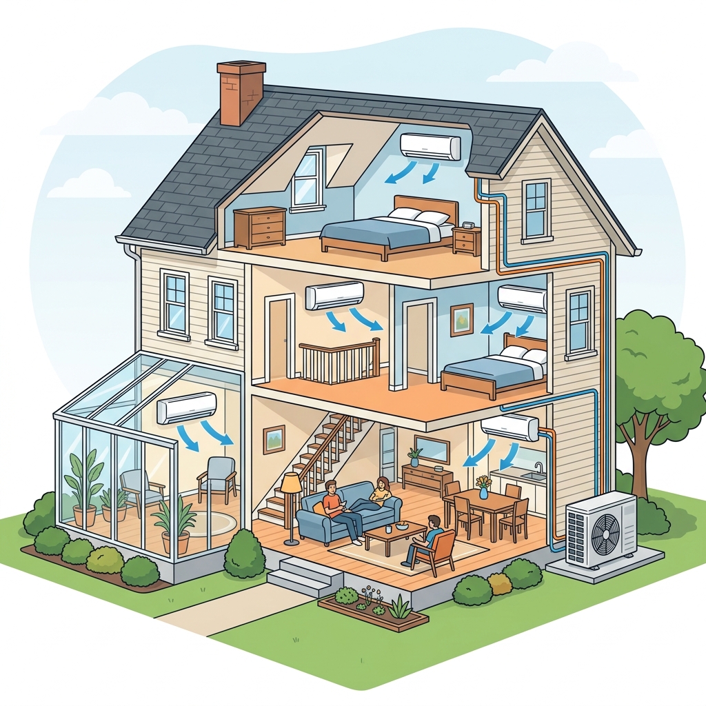 ductless zoning concept for older two-story home