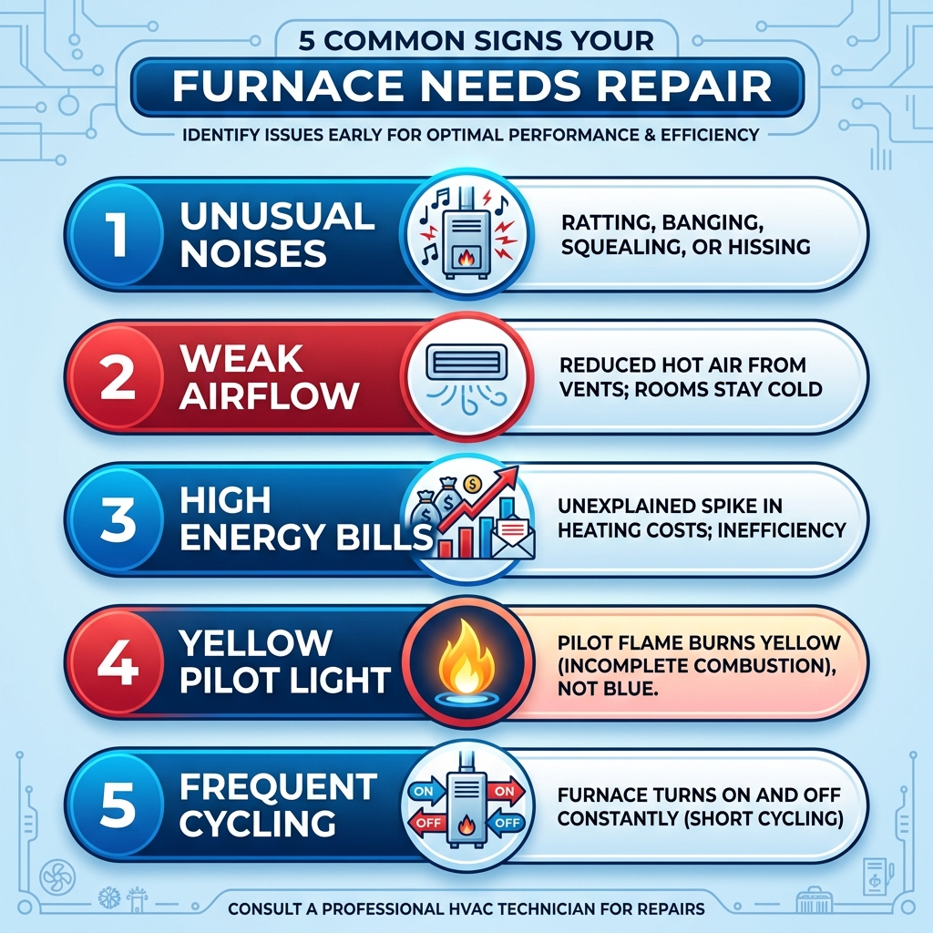 Infographic of 5 signs your furnace needs repair in Newton NJ