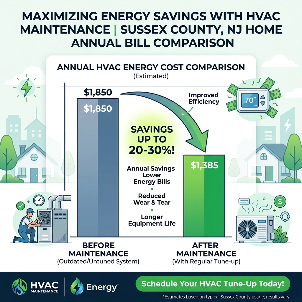 Energy savings chart for annual HVAC maintenance in Sussex County NJ homes