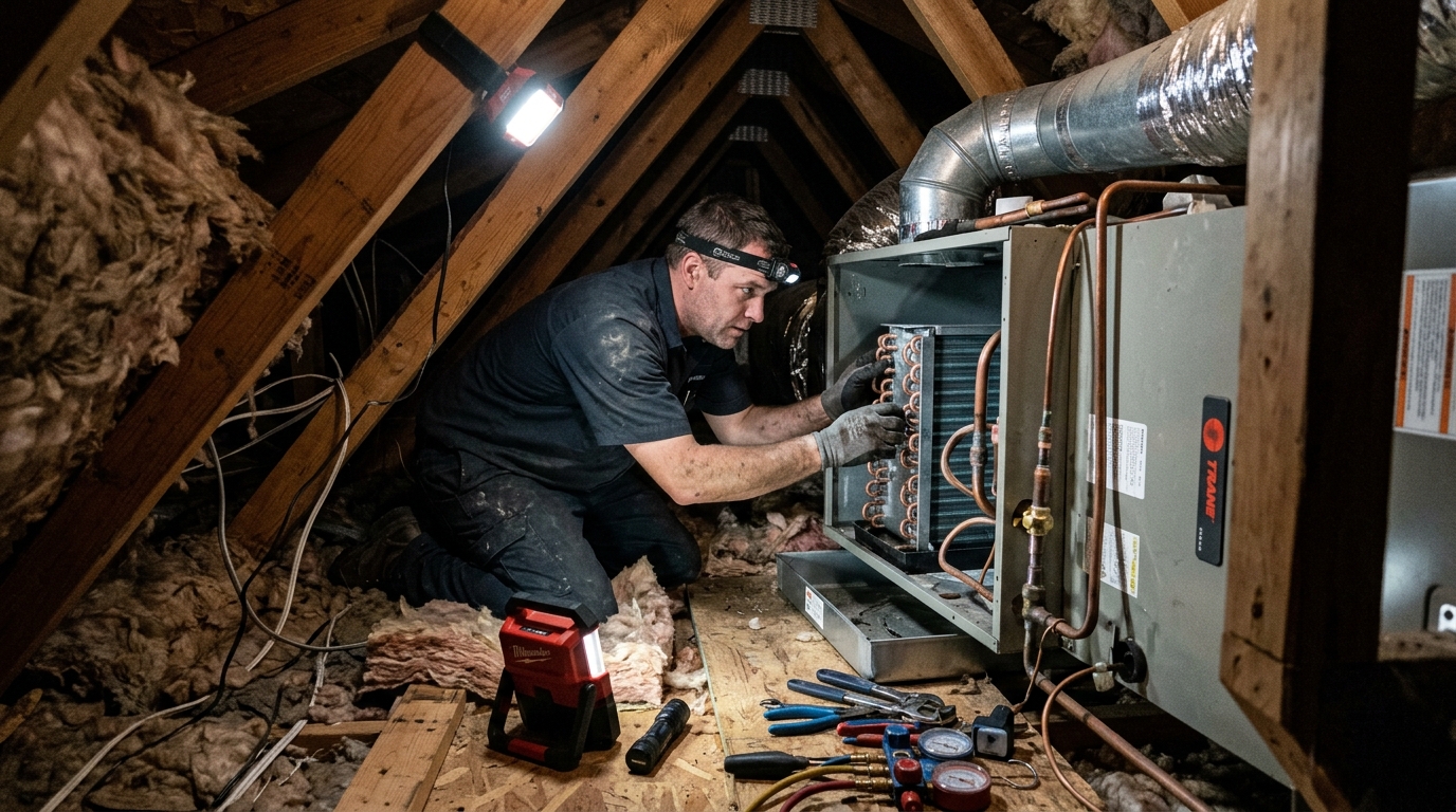 Attic access challenge for AC installation