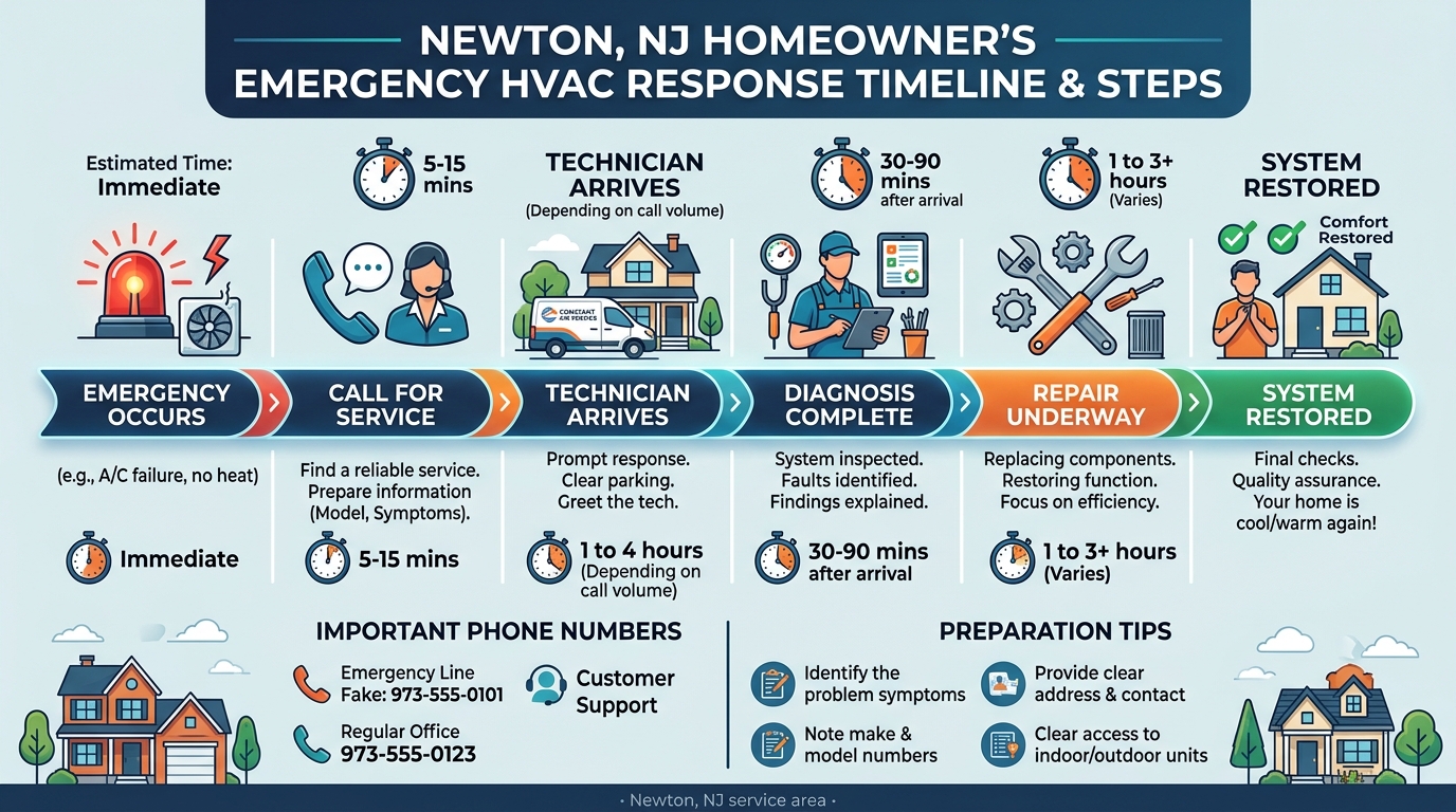 Infographic showing emergency HVAC response timeline and steps
