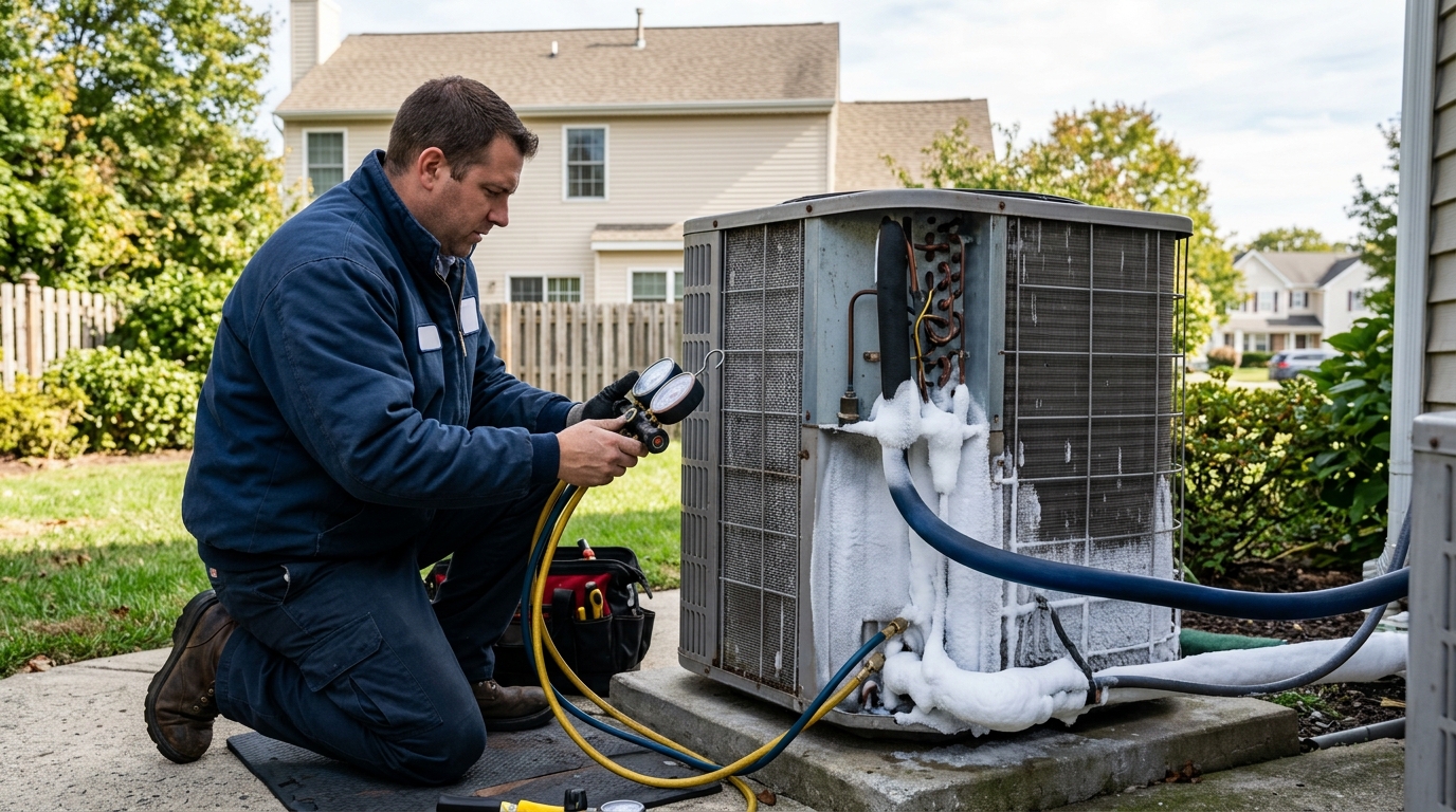 Frozen AC line that may need emergency repair in Sussex County NJ