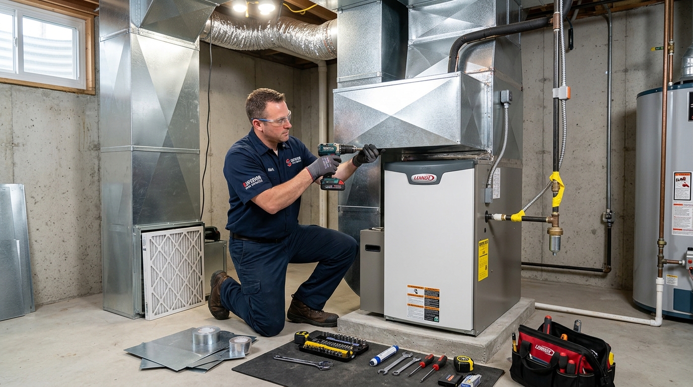 HVAC technician installing a new furnace
