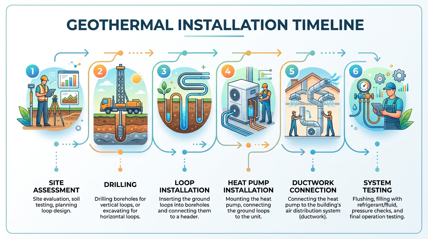 Geothermal installation process timeline for Sussex County NJ