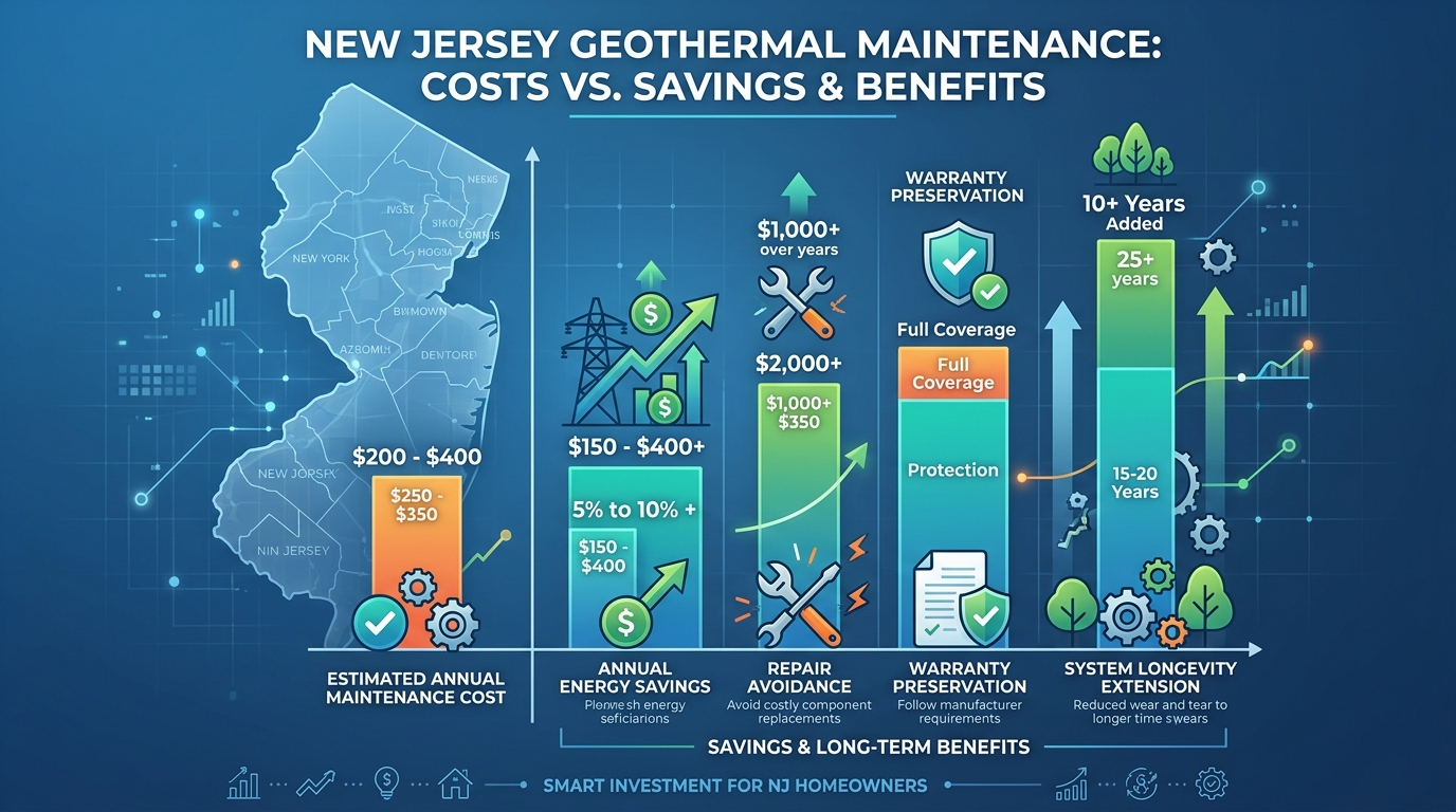 Geothermal maintenance costs vs savings in New Jersey comparison chart