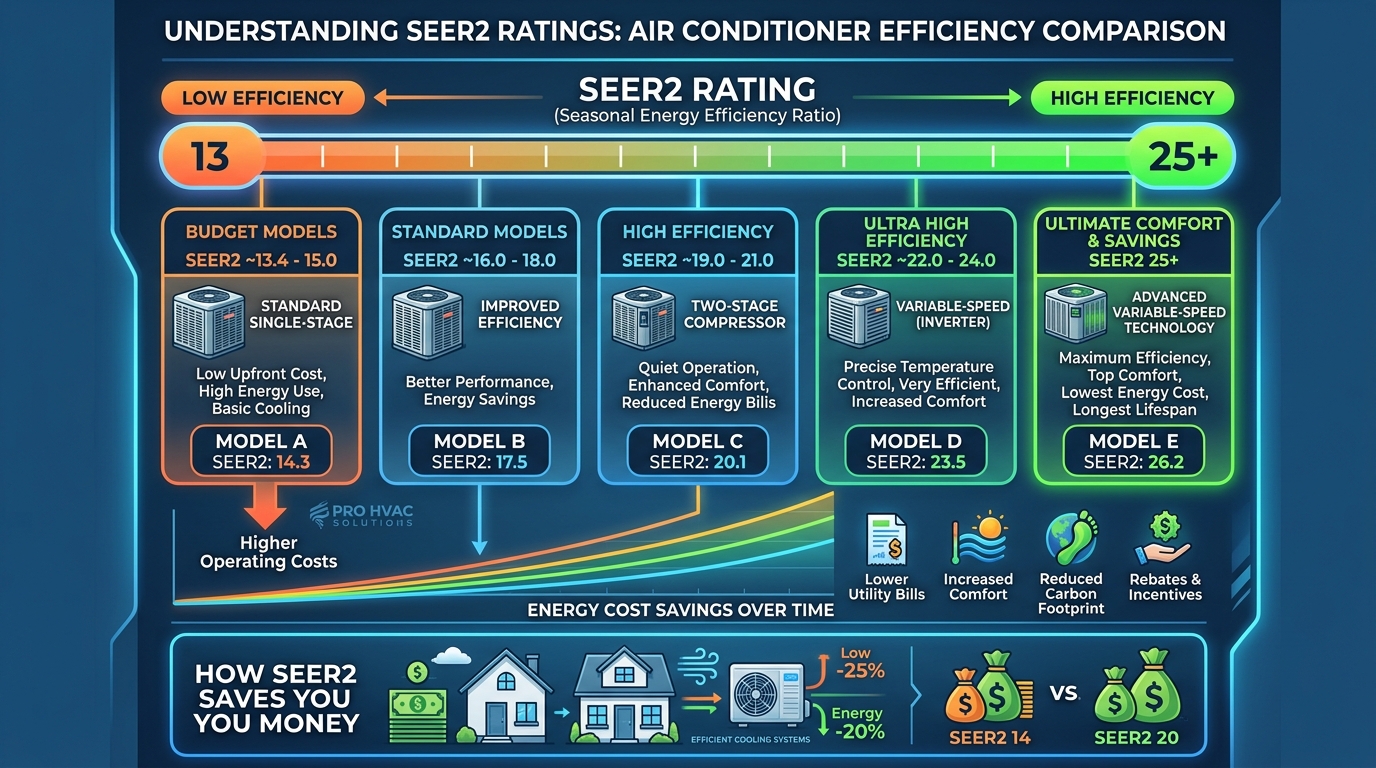 Energy efficiency SEER diagram comparing different air conditioner models