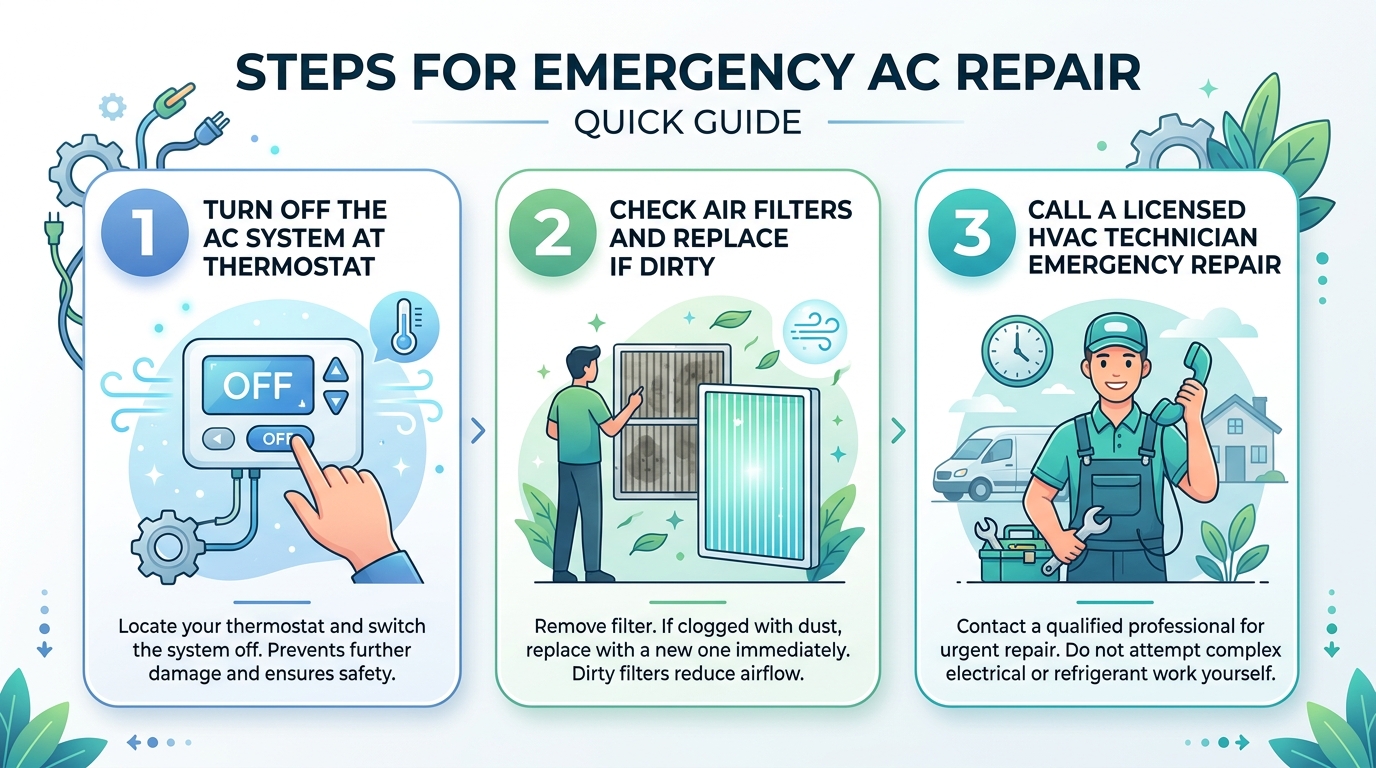 Infographic with emergency AC repair steps