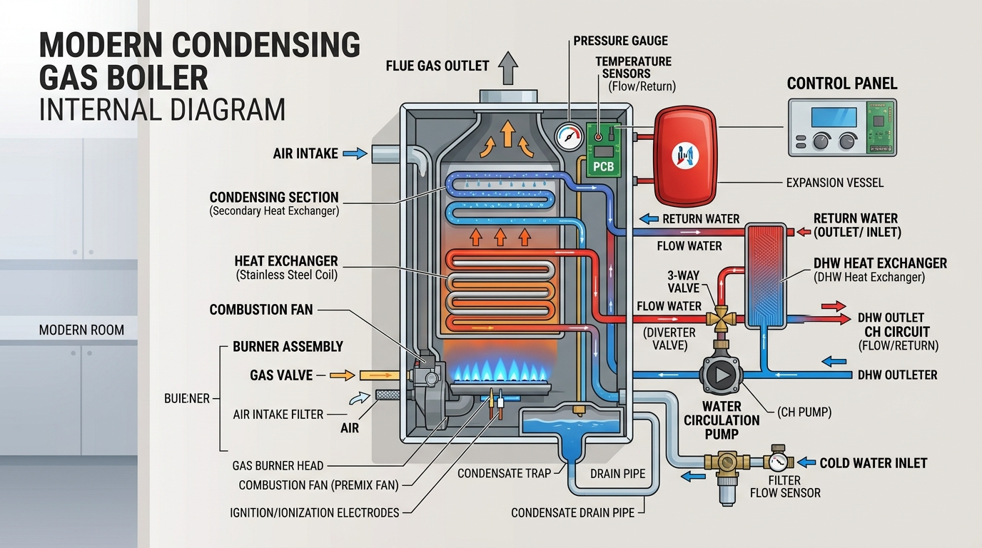 Diagram of boiler internal parts