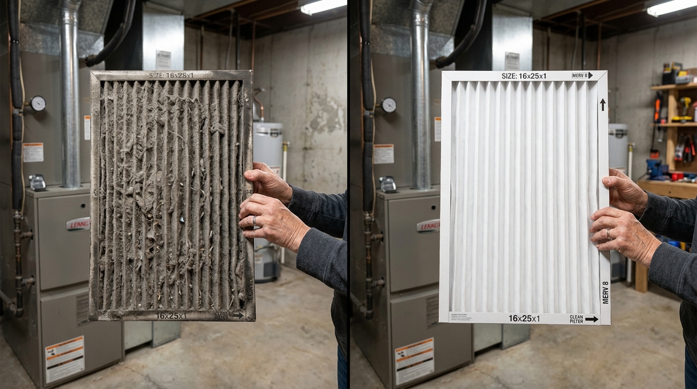 Dirty vs clean AC air filter comparison
