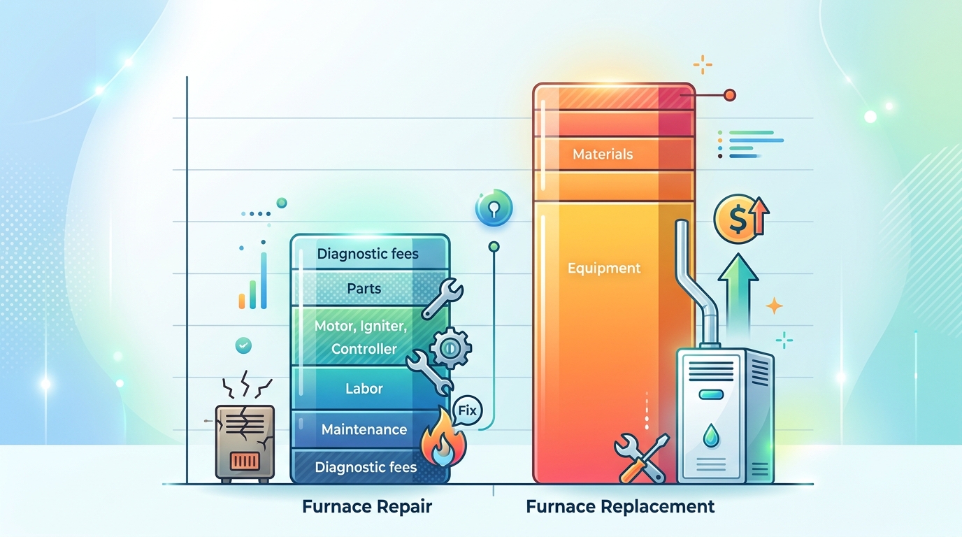 Cost comparison chart for furnace repair vs replacement
