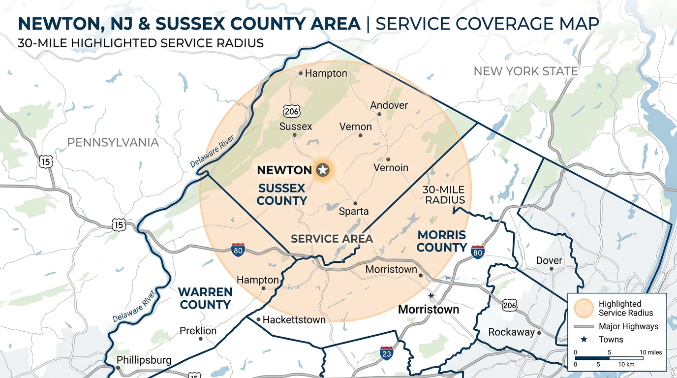 Service area map for Newton and Sussex County