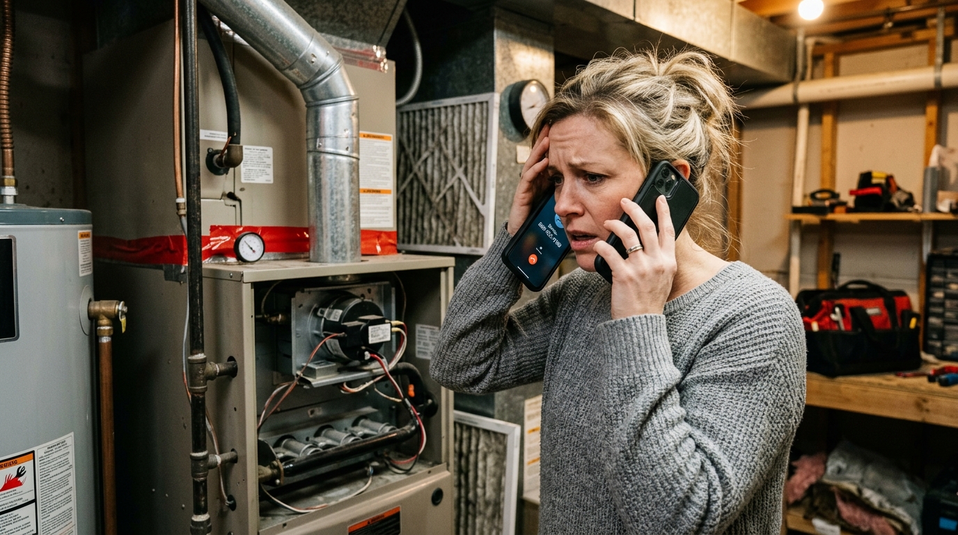 Homeowner calling HVAC technician during emergency