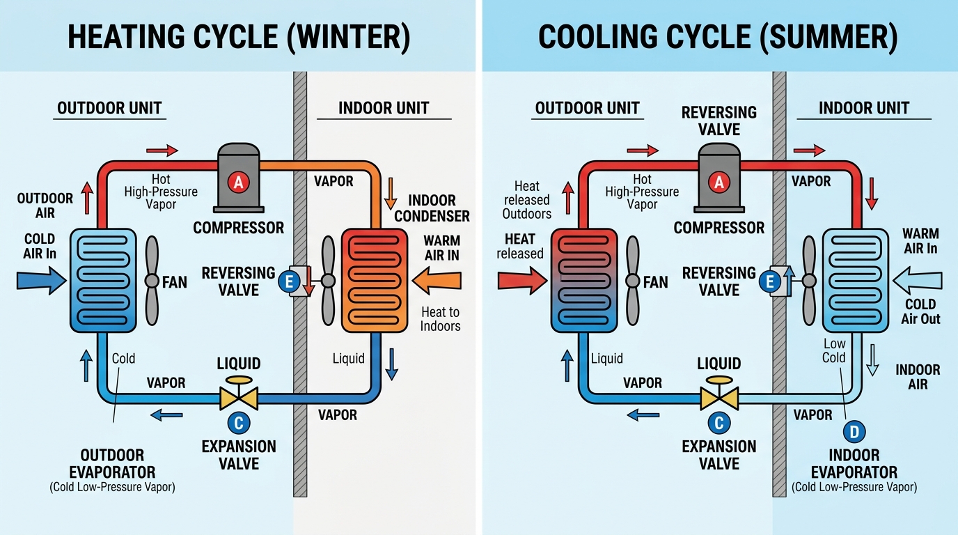 Diagram of how a heat pump works