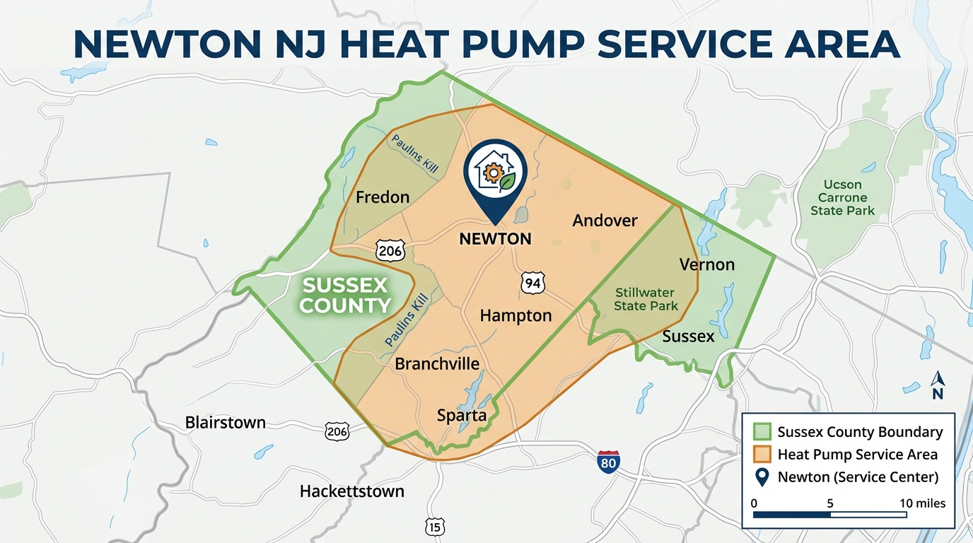 Map of Newton NJ heat pump service area