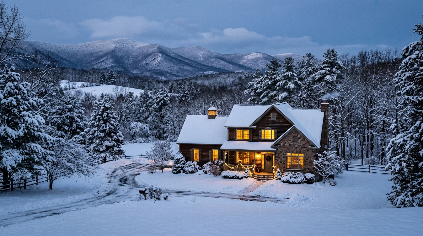 Snow-covered Sussex County NJ home in winter